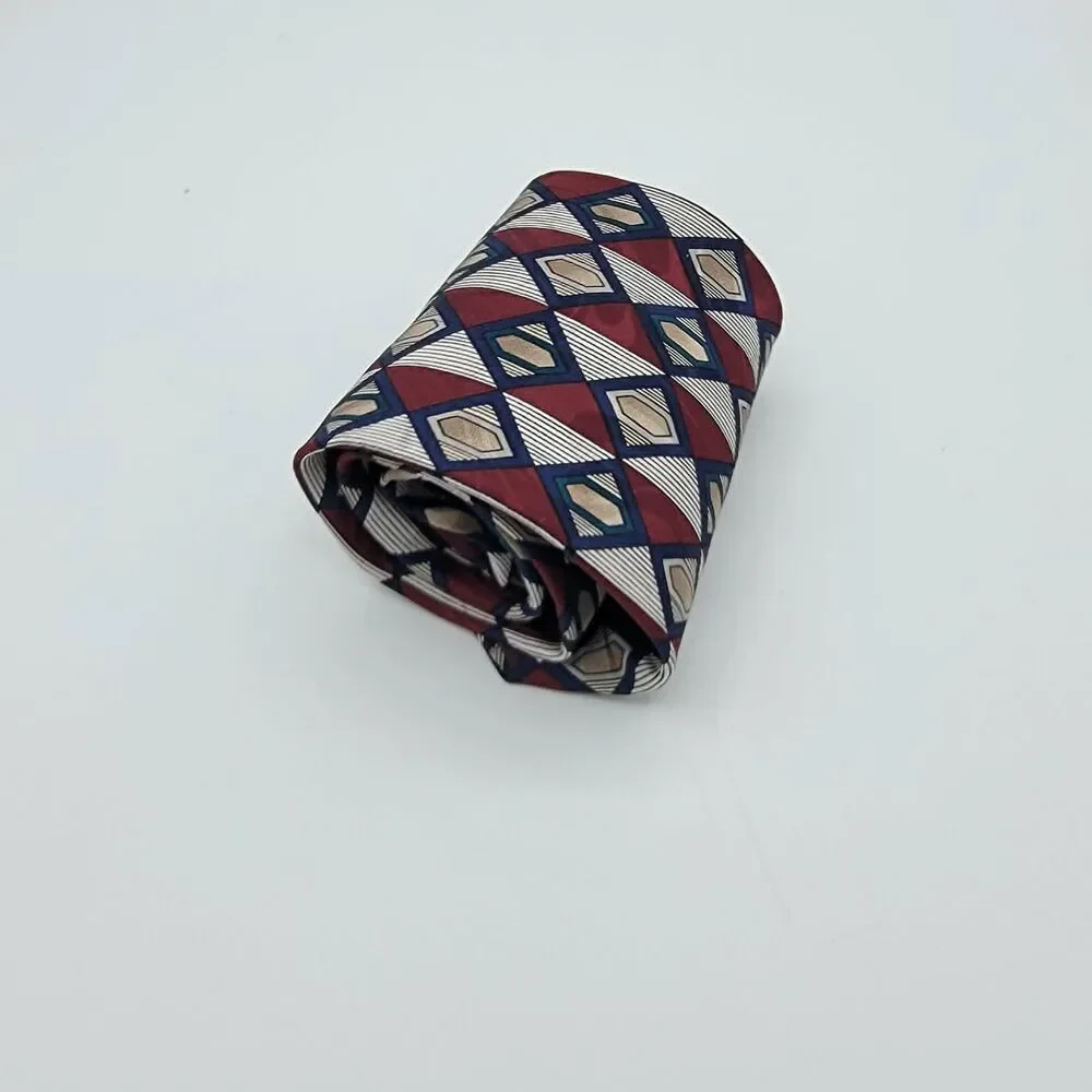 Golswold Collection Geometric men's Necktie Silk Silver, red size 57 x 4